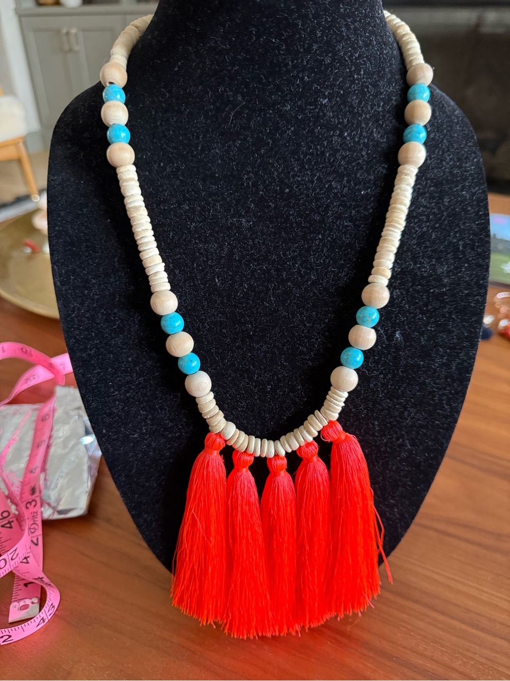 Boho Tassel Necklace with Turquoise Beads - Unbranded